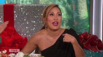 Halston Heritage Asymmetrical Wide Leg Jumpsuit worn by Carrie Ann Inaba in The Talk December 14, 2018