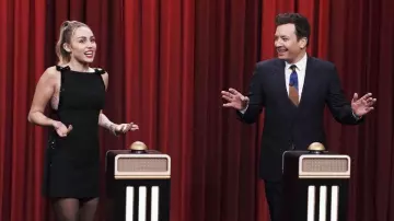 Black Mini Dress worn by Miley Cyrus in The Tonight Show Starring Jimmy Fallon