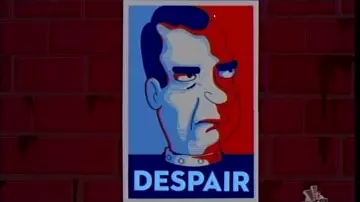 La réplica del cartel de Nixon en Futurama
