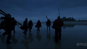 Bamburgh Castle hosting Castle Benton in Frontier S03E05