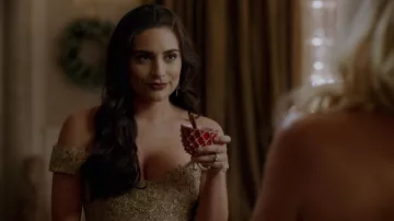 The dress, embroidered Marchesa worn by Crystal Jennings (Ana Brenda Contreras) in Dynasty S02E09