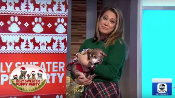 Vestido de tejido de H&M Jacquard usado por Ginger Zee en Good Morning America 21 de diciembre de 2018