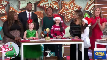 Karen Millen Volants Cravate-Cou Robe Rouge portée par Lara Spencer sur Good Morning America Déc. 25, 2018