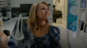 Veronica Beard Frankie Plaid Puff Sleeve Button Front Top worn by Veronica Newell (Juno Temple) in Dirty John S01E05
