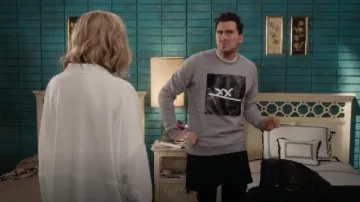 Marc Jacobs "XX" Sequins Embroidered Sweatshirt in Grey worn by David Rose (Dan Levy) in Schitt's Creek S04E03