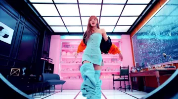 110 Thigh High Ruched Denim Boots worn by Lisa in BLACKPINK - ‘뚜두뚜두 (DDU-DU DDU-DU)’ M/V