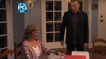 Painted Desert Striped Tie-Front Cardigan worn by Vanessa Baxter (Nancy Travis) in Last Man Standing (S07E07)