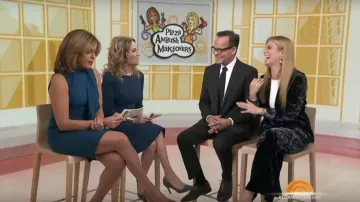 Adrianna Papell Knit Crepe Mock Neck Sheath Blue Dress worn by Hoda Kotb on Today Dec. 28, 2018