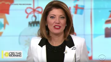Veronica Beard Fergus Dickey Blanc Blazer Veste portée par Norah O'Donnell sur CBS, Ce Matin, Déc. 25, 2018