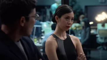 The black dress yoke leather Alexander Wang worn by Tina Minoru (Brittany Ishibashi) in Marvel's Runaways S02E09