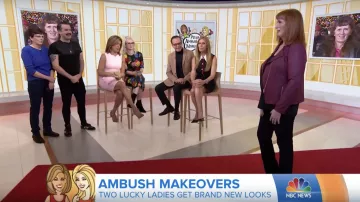 Eliza J Ella Ruffle Cascade Crepe Sheath Pink Dress worn by Hoda Kotb on Today Jan. 03, 2019