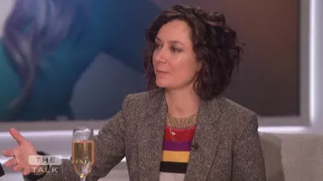 Pam & Gela Stripe Metallic Trim Multicolor Sweater worn by Sara Gilbert on The Talk Jan. 02, 2019