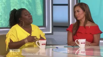 Eliza J Ruffle Off the Shoulder Red Dress worn by Carrie Ann Inaba on The Talk Jan. 03, 2019