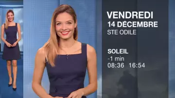 La robe bleue de Gennifer Demey dans Météo (m6) du 13/12/2018