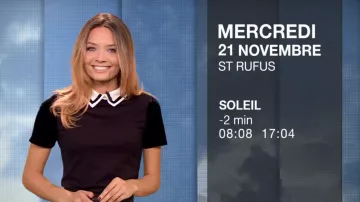 Le  T shirt bimatière col chemisier de Gennifer Demey dans Météo (m6) du 20/11/2018