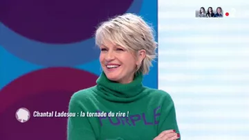 The green sweater Purple Sophie Davant in It is the program of the 07/01/2019