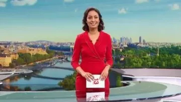 La robe rouge mi-longue,décolleté smocking LK Bennett de Leïla Kaddour-Boudadi dans Journal de 13 heures le 05.01.2019