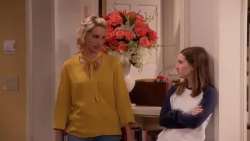 Silk Surplice Faux Wrap Blouse worn by Mandy Baxter (Molly McCook) in Last Man Standing (S07E01)