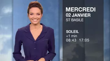 La combinaison bleue de Gennifer Demey dans Météo (m6) du 01/01/2019