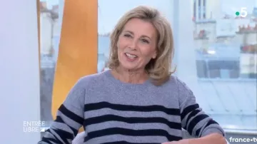 The cashmere sweater in stripes of Claire Chazal in free Entry to the 07/01/2019