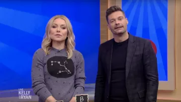 Christian Dior 2018 Cashmere Grey Sweater w/ Tags worn by Kelly Ripa on LIVE with Kelly and Ryan Jan 7, 2019