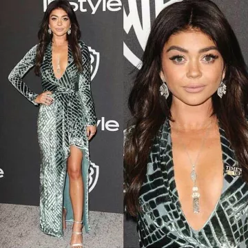 El vestido de noche verde de Sarah Hyland en la cuenta de Instagram de @sarahhyland