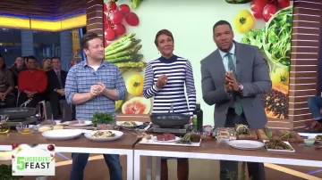 Michael Kors Mixed-Stripe Mock-Neck Striped Dress worn by Robin Roberts on Good Morning America