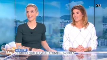 Le pull blanc à losanges de Caroline Ithurbide dans William à midi du 07/01/2019