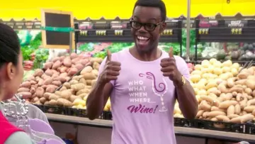 Who What When Where Wine T-Shirt of Chidi Anagonye (William Jackson Harper) in The Good Place (S03E05)
