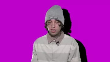 Gris Rayé Polo Shirt porté par Lil Xan comme on le voit dans la vidéo Exposée de Pas de Cavalier