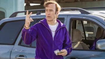 Purple tracksuit worn by Jimmy McGill (Bob Odenkirk) in Better Call Saul TV series (Season 4 Episode 7)