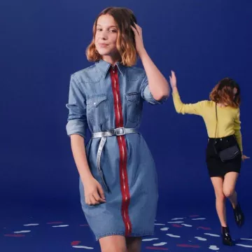 The denim dress with zip as worn by Millie Bobby Brown on his account Instagram