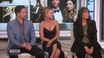 La Maison Talulah Heavenly Sleeveless Flounce Black Midi Dress worn by Sharon Case on The Talk Jan 11, 2019