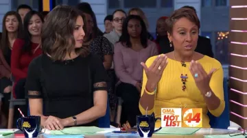 New York & Company Gabrielle Union Collection Yellow Corset Sweater Dress worn by Robin Roberts in Good Morning America Jan 14, 2019