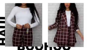 Los pantalones a cuadros marrones que lleva Mina en su vídeo de YouTube HAUL SPECIAL SOLDES feat BOOHOO⎜EN BOOOMBEEE