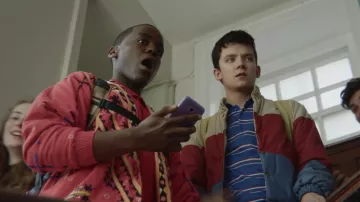 The bomber salmon printed from Eric (Ncuti Gatwa) in Sex Education S01E02