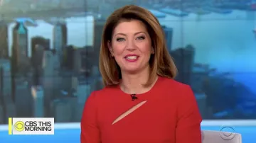 Karen Millen Découpe Ceinture Gaine Robe Rouge portée par Norah O'Donnell sur CBS Ce Matin