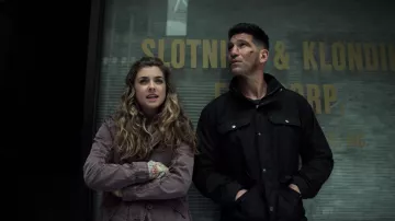 The jean jacket purple worn by Amy Bendix (Giorgia Whigham) in Marvel's The Punisher S02E06