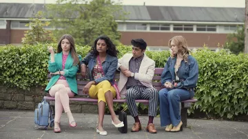 Anwar's (Chaneil Kular) printed purple shirt as seen in Sex Education S01E01