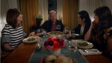 J.Crew ruffle sleeve top azul marino raya blanca gingham RARE camisa blusa usada por Maya (Diane Farr) en Splitting Up Together (S01E01)