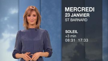 The blue dress of Stéphanie Duval in Weather (m6) of the 22/01/2019