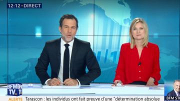 La camisa fluida lisa con escote en V de Karine de Ménonville en midi-15H (BFMTV) del 28/01/2019