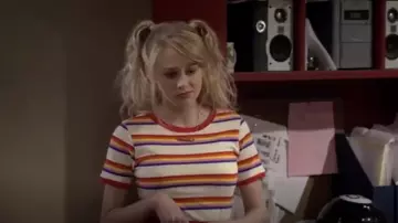 Azalea Multicolor Technicolor Stripe Ringer Tee worn by Amelia Duckworth (DeVore Ledridge) in Bizaardvark S03E10