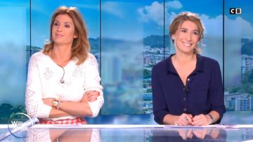Le pull à mailles ajourées de Caroline Ithurbide dans William à midi du 24/01/2019
