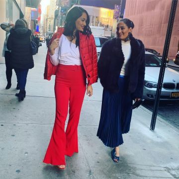 Burberry Brit Red Dalesbury Court doudoune portés par Brie Bella sur son Instagram account @thebriebella