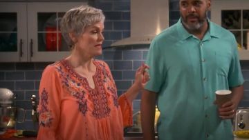 Johnny Was Marion Flare Sleeve Blouse worn by Bonnie (Stephnie Weir) in Happy Together (S01E01)