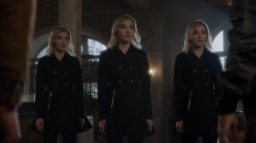 Double-Breasted Skirted Peacoat worn by Esme Frost (Skyler Samuels) in The Gifted (S01E11)
