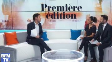 El traje de pantalón con malla de Virginie Sainsily en primera edición BFM tv del 28/01/2019