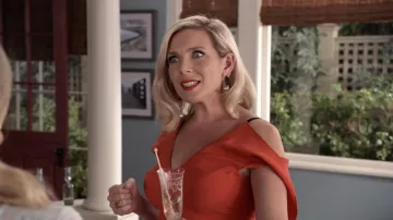 Roland Mouret Cotness Asymmetric Drape V Neck Dress worn by Brianna Hanson (June Diane Raphael) in Grace and Frankie S05E12