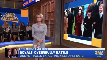 Reiss Louise Bouton de Col en Tricot Gris Robe portée par Amy Robach dans Good Morning America